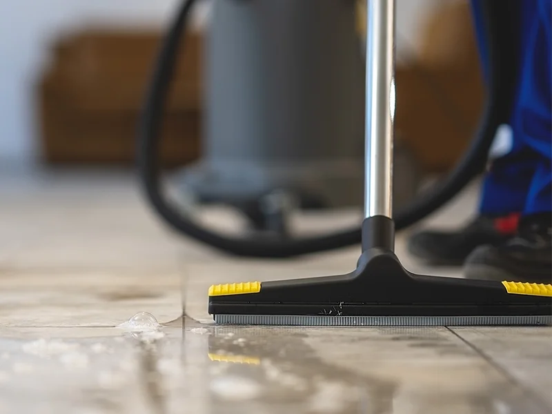 Sol inondé nettoyé par un aspirateur professionnel